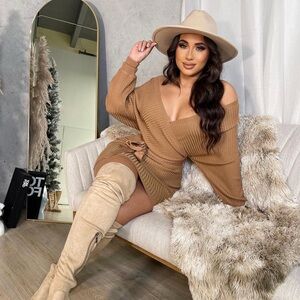 Stylish Tan Sweater Dress